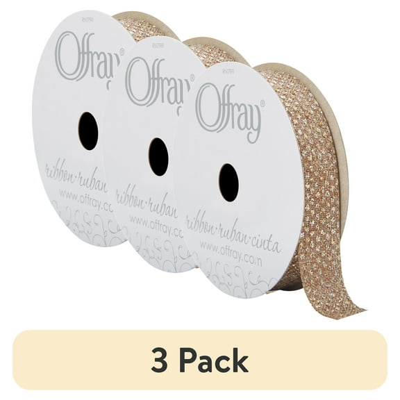 (3 pack) Offray Ribbon, Natural 5/8 inch Linen-Look Ribbon, 9 feet