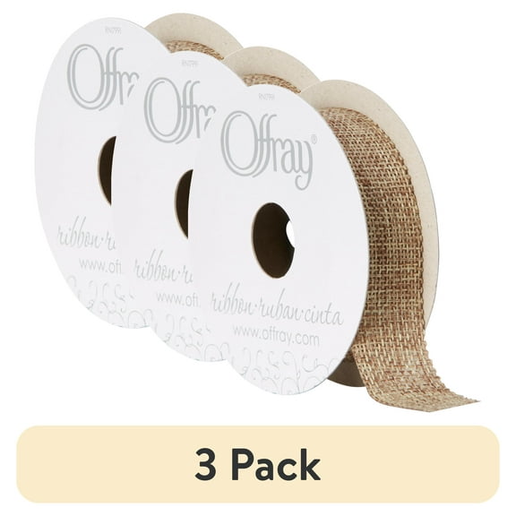 (3 pack) Offray Ribbon, Natural 7/8 inch Woven Burlap Woven Ribbon for Crafts, Gifting, and Wedding, 9 feet, 1 Each