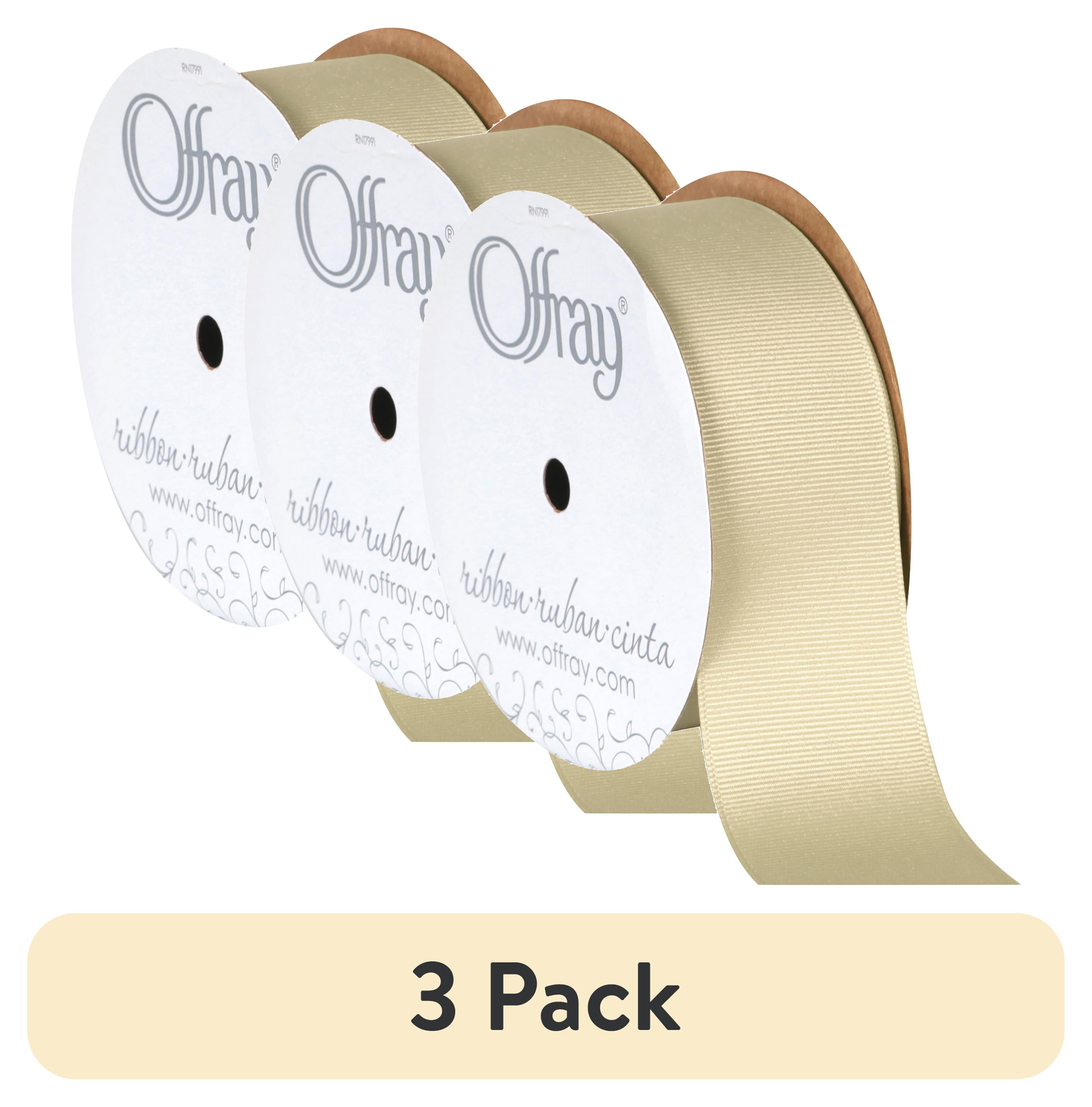 (3 pack) Offray Ribbon, Natural Tan 1 1/2 inch Grosgrain Polyester Ribbon, 12 feet