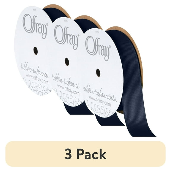 (3 pack) Offray Ribbon, Navy 7/8 inch Grosgrain Polyester Ribbon, 18 feet