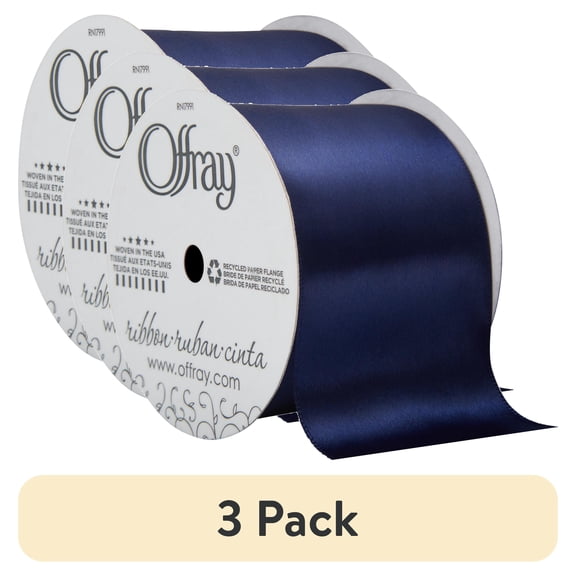 (3 pack) Offray Ribbon, Navy Blue 2 1/4 inch Single Face Satin Polyester Ribbon for Sewing, Crafts, and Gifting, 9 feet, 1 Each