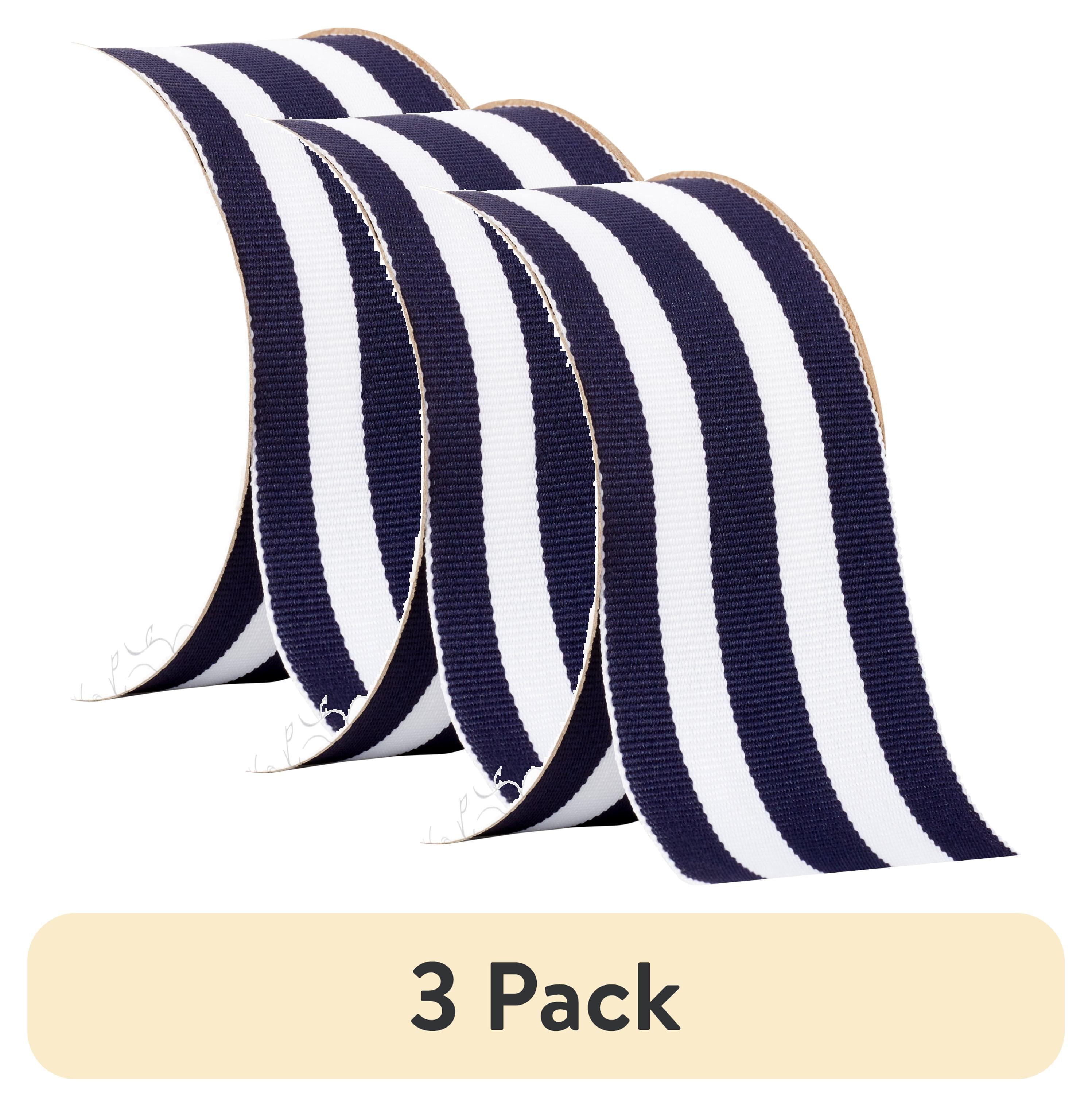 (3 pack) Offray Ribbon, Navy and White Stripes 1 1/2 inch Grosgrain Ribbon, 9 feet