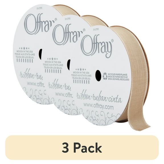 (3 pack) Offray Ribbon, Oatmeal Brown 5/8 inch Woven Ribbon, 12 feet