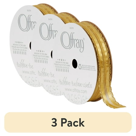 (3 pack) Offray Ribbon, Old Gold 5/8 inch Kendra Sheer Ribbon, 9 feet