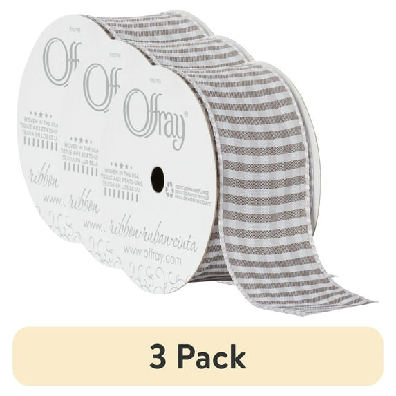 (3 pack) Offray Ribbon Opal Grey 1 1/2 inch Gingham Check Woven Ribbon, 9 feet