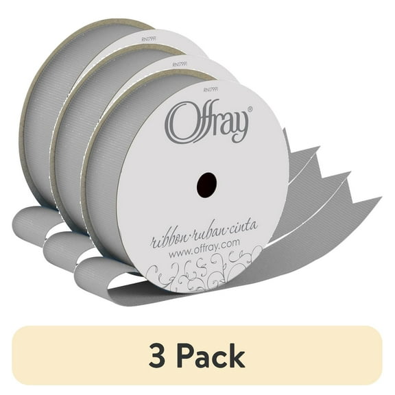(3 pack) Offray Ribbon, Opal Grey 7/8 inch Grosgrain Glitter Polyester Ribbon for Sewing, Crafts, and Gifting, 9 feet, 1 Each