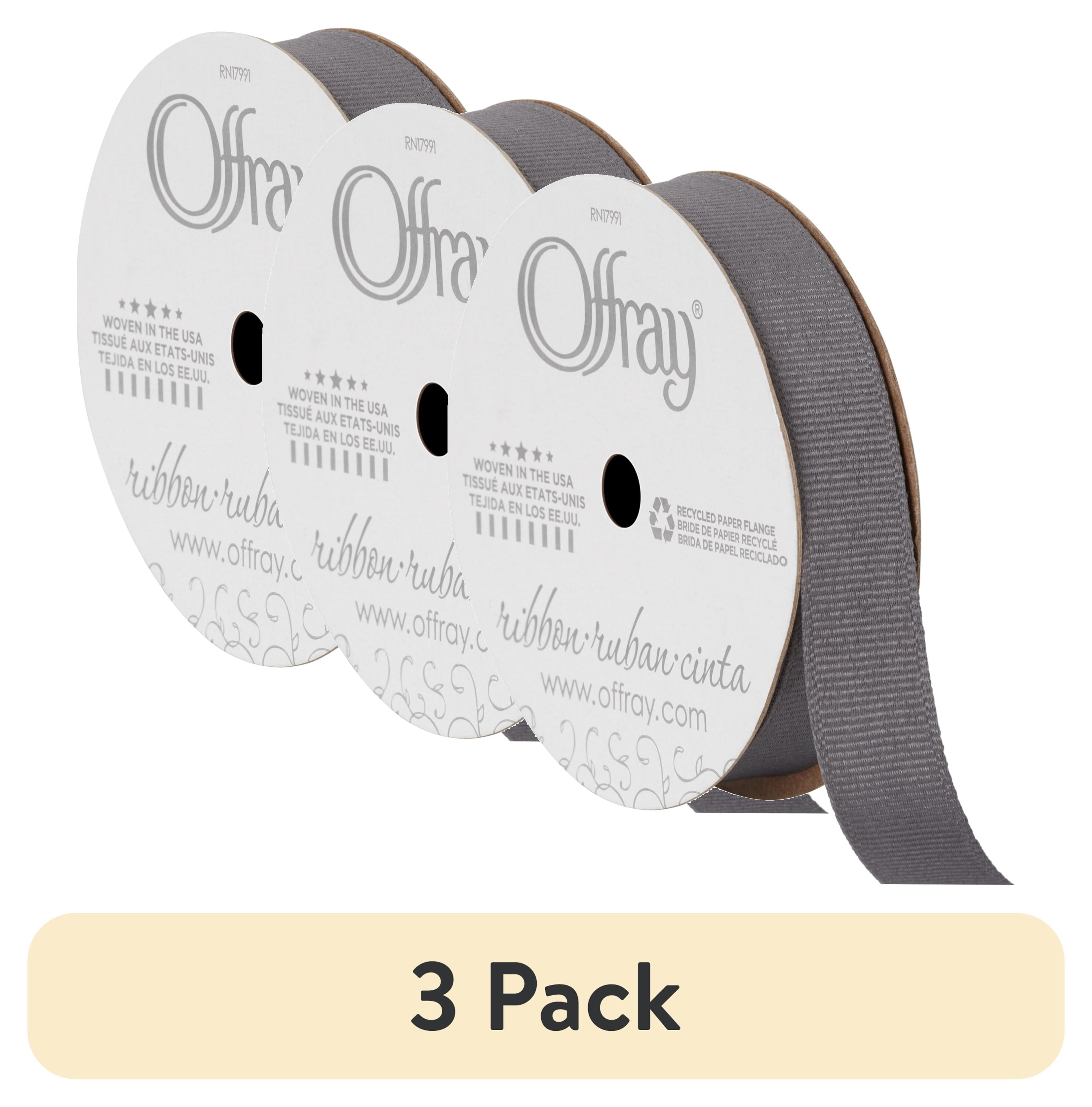 3 pack) Offray Ribbon, Pewter Grey 5/8 inch Grosgrain