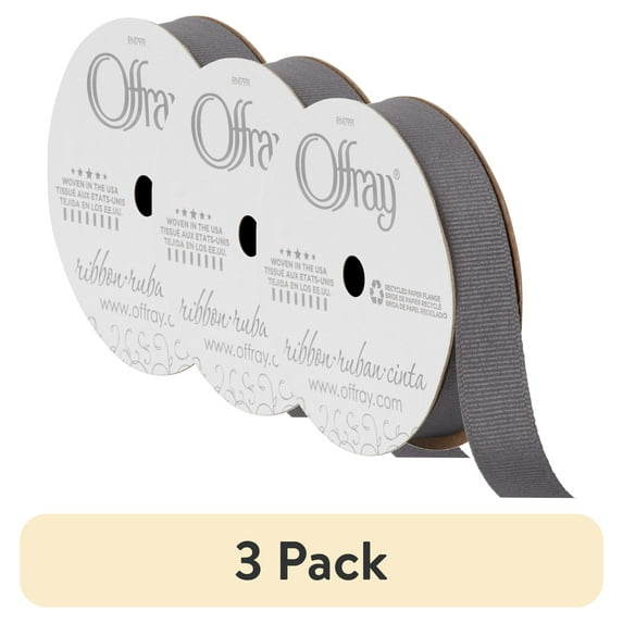 (3 pack) Offray Ribbon, Pewter Grey 5/8 inch Grosgrain Polyester Ribbon, 18 feet