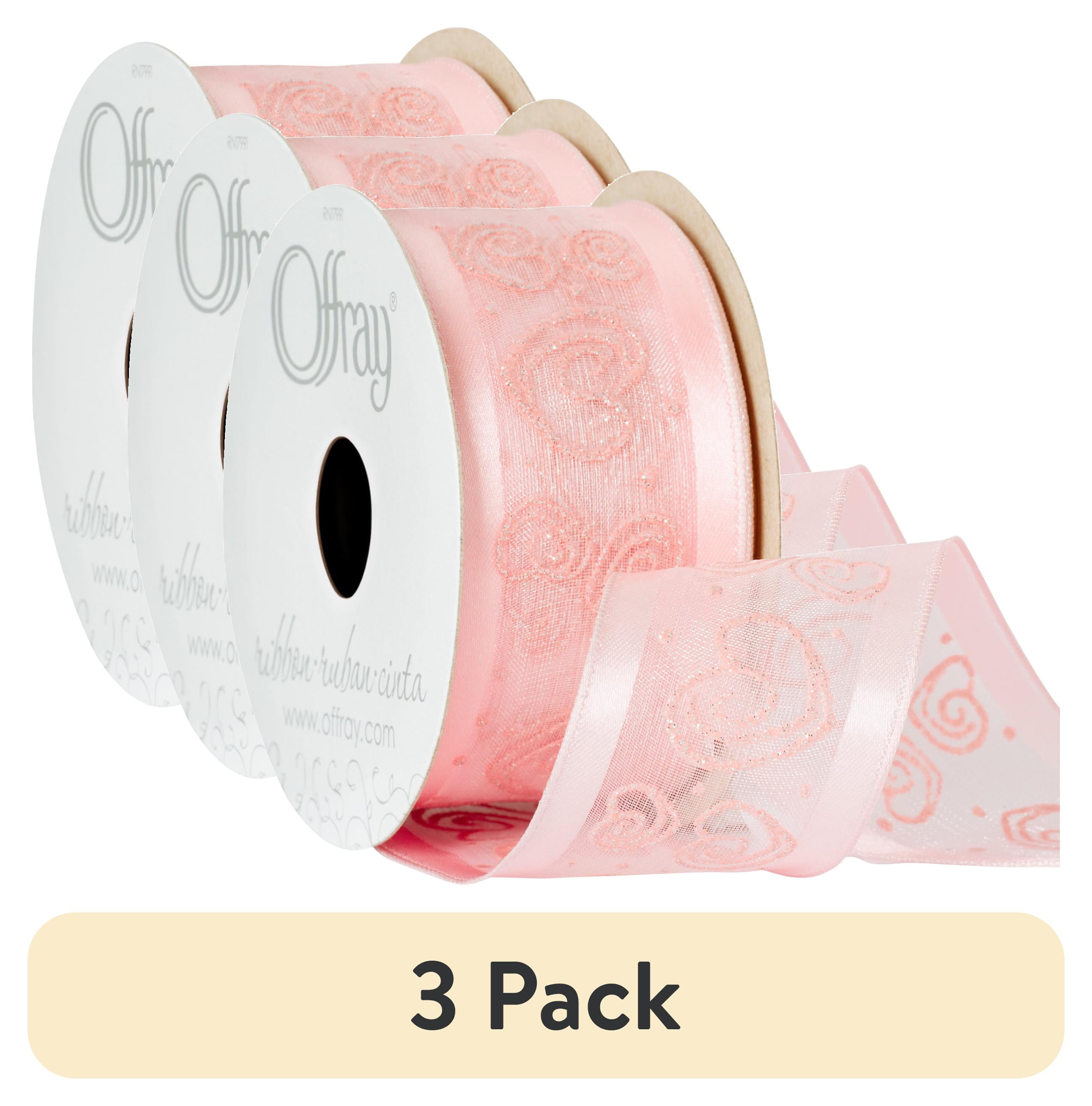 Offray Sheer Ribbon (3 pack) Offray Ribbon, Pink 1 1/2 inch Wired Edge Sheer Sheer Ribbon ...