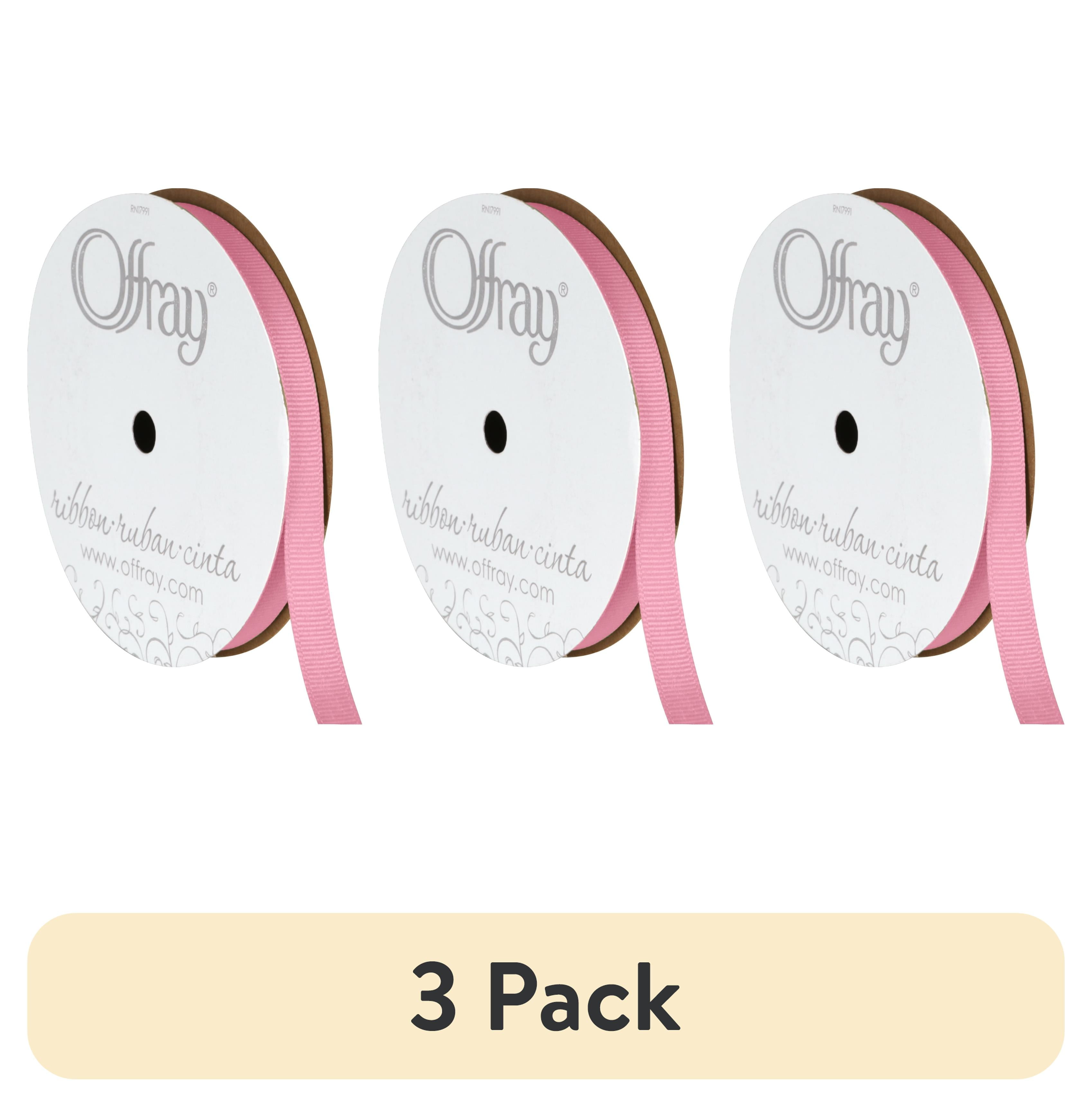(3 pack) Offray Ribbon, Pink 3/8 inch Grosgrain Polyester Ribbon, 18 feet