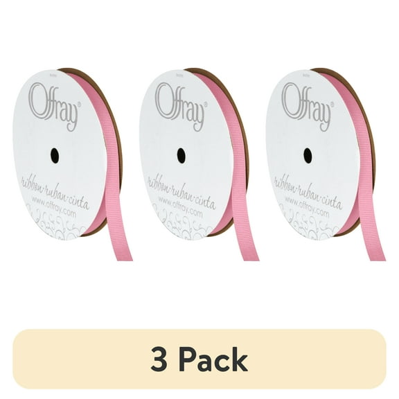 (3 pack) Offray Ribbon, Pink 3/8 inch Grosgrain Polyester Ribbon, 18 feet
