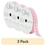 (3 pack) Offray Ribbon, Pink 3/8 inch Hearts Woven Ribbon, 9 feet