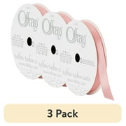(3 pack) Offray Ribbon, Pink 3/8 inch Single Face Satin Polyester Ribbon, 18 feet
