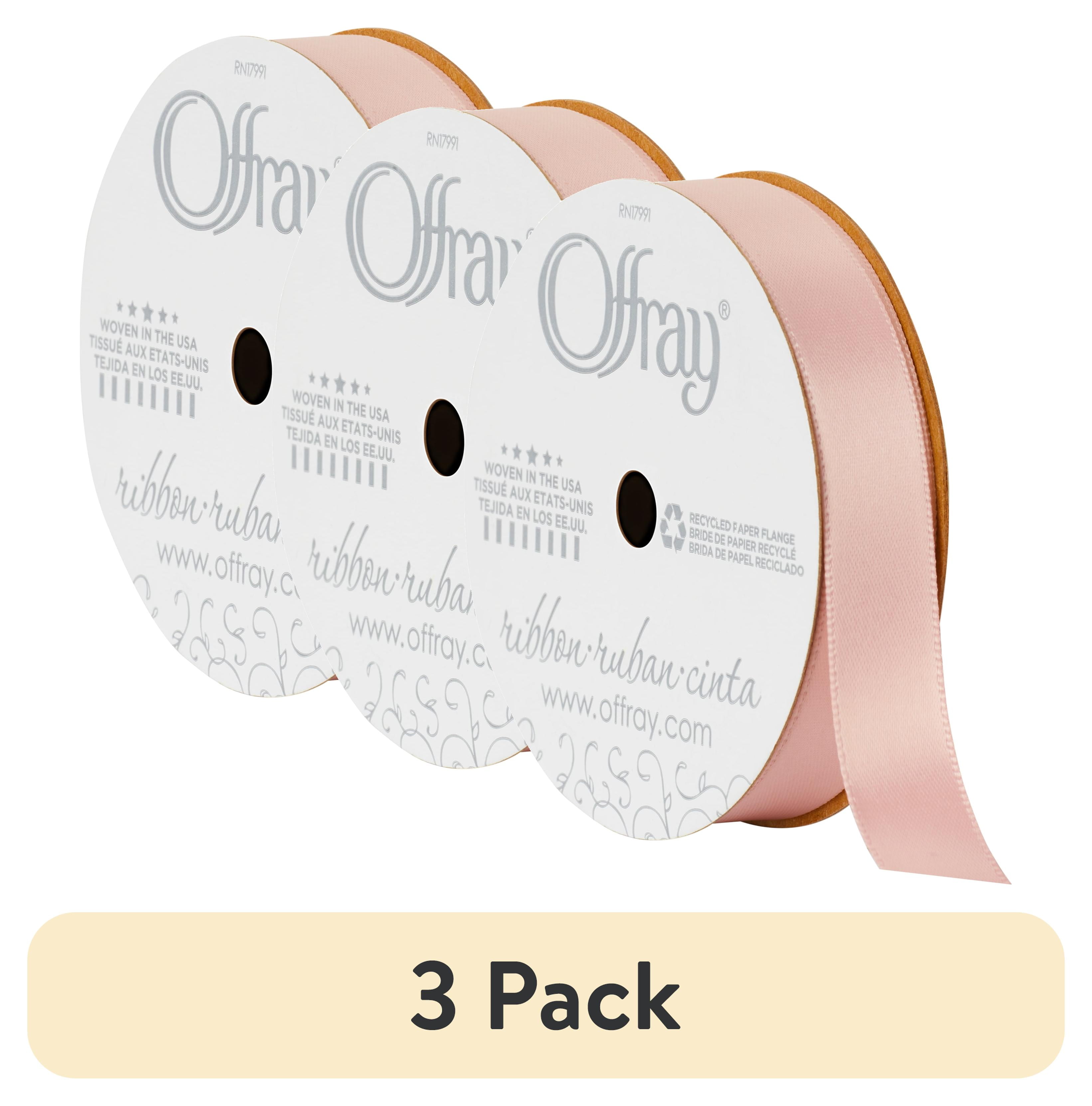 (3 pack) Offray Ribbon, Pink 5/8 inch Double Face Satin Ribbon for Sewing, Crafts, and Wedding, 18 feet, 1 Each