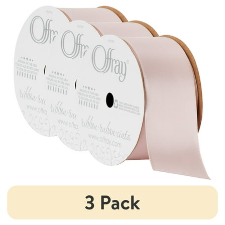 (3 pack) Offray Ribbon, Pink Blush 1 1/2 inch Double Face Satin Polyester Ribbon for Wedding, Sewing, and Crafts, 12 feet, 1 Each