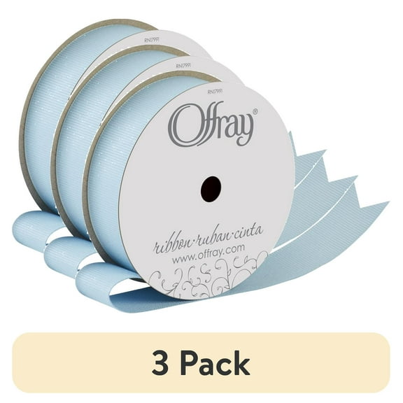 (3 pack) Offray Ribbon, Powder Blue 7/8 inch Grosgrain Glitter Polyester Ribbon, 9 feet