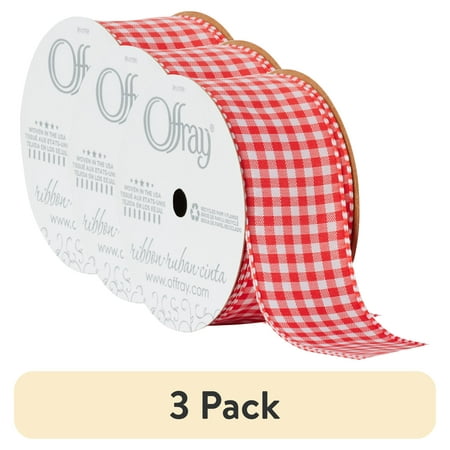 (3 pack) Offray Ribbon, Red 1 1/2 inch Gingham Woven Ribbon for Sewing, Crafts, and Gifting, 3 Yards, 1 Each