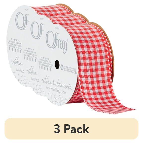 (3 pack) Offray Ribbon, Red 1 1/2 inch Gingham Woven Ribbon for Sewing, Crafts, and Gifting, 3 Yards, 1 Each