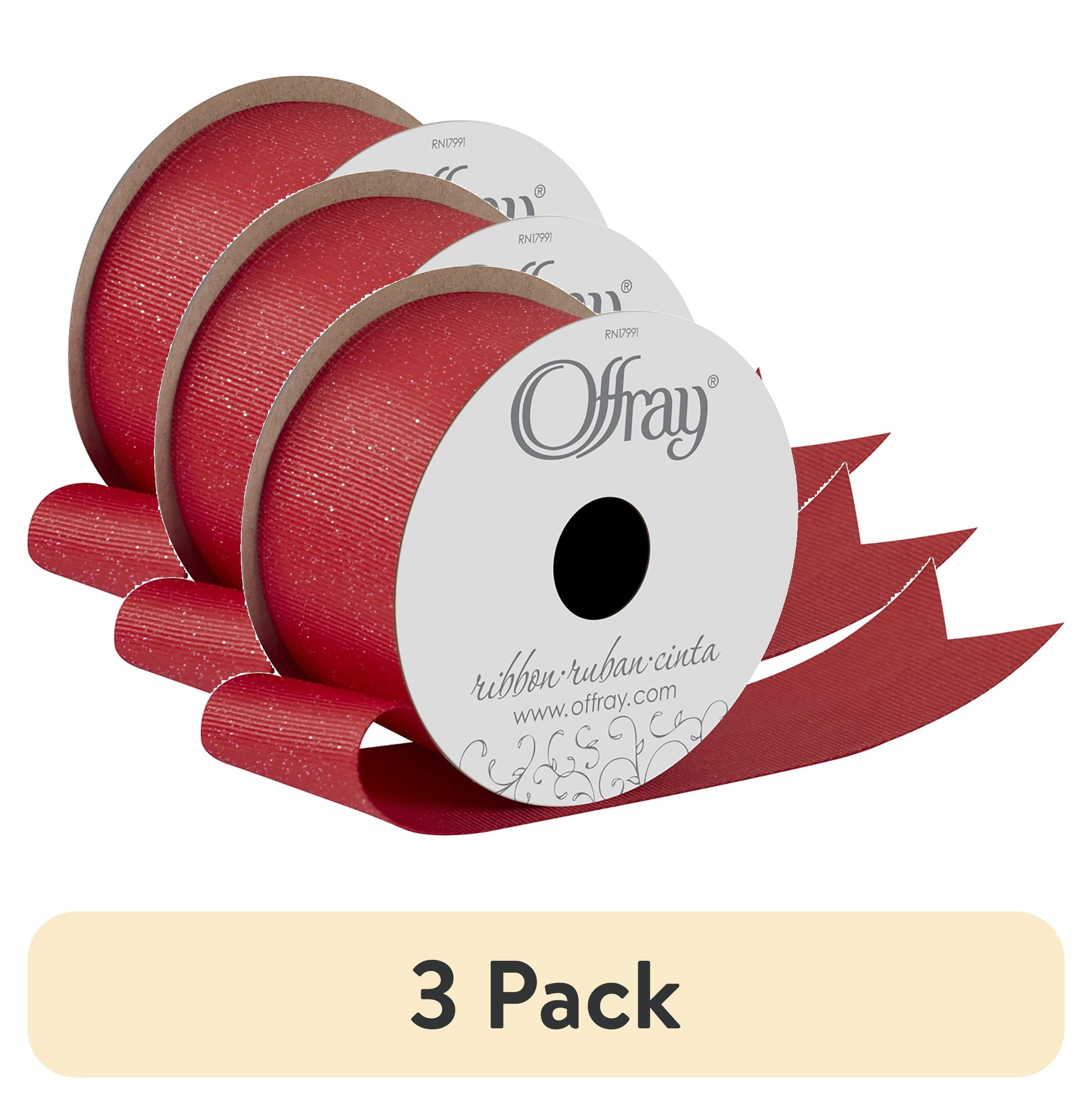 (3 pack) Offray Ribbon, Red 1 1/2 inch Grosgrain Glitter Polyester Ribbon for Sewing, Crafts, and Gifting, 9 feet, 1 Each