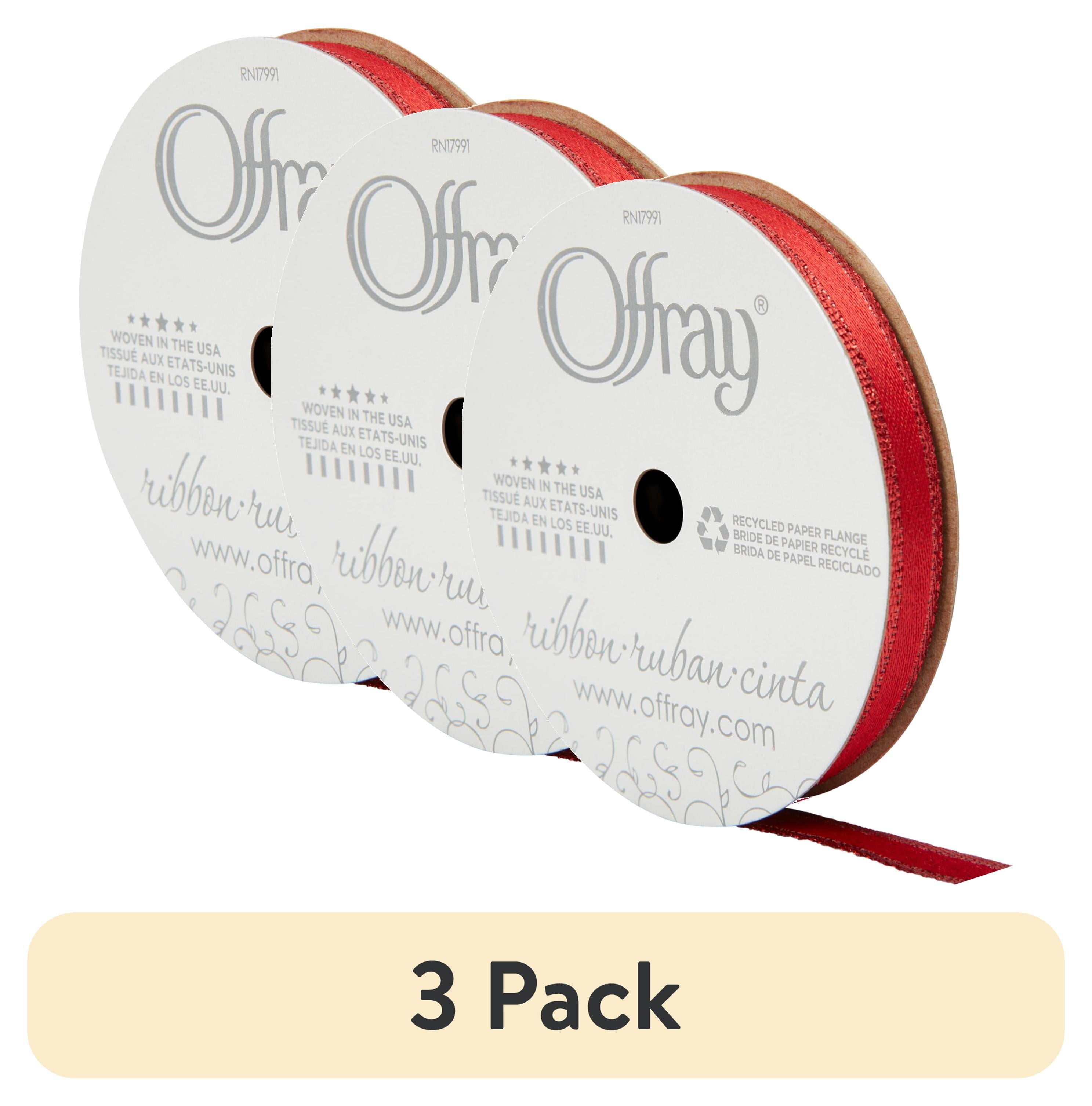 (3 pack) Offray Ribbon, Red 3/8 inch Metallic Ribbon for Wedding, Crafts, and Gifting, 9 feet, 1 Each