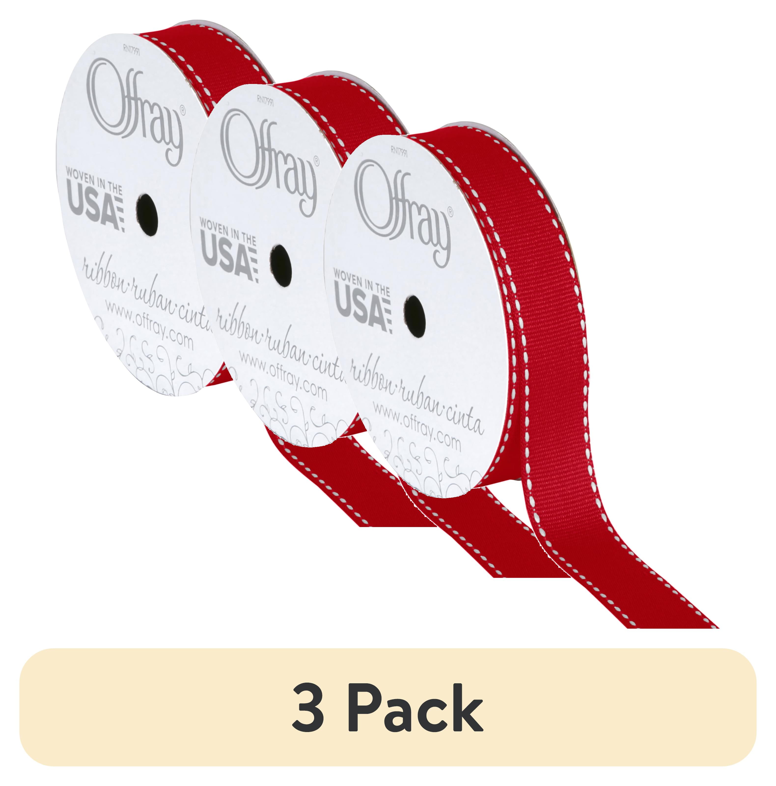 (3 pack) Offray Ribbon, Red 5/8 inch Grosgrain Polyester Ribbon, 9 feet