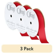 (3 pack) Offray Ribbon, Red 7/8 inch Grosgrain Polyester Ribbon, 18 feet