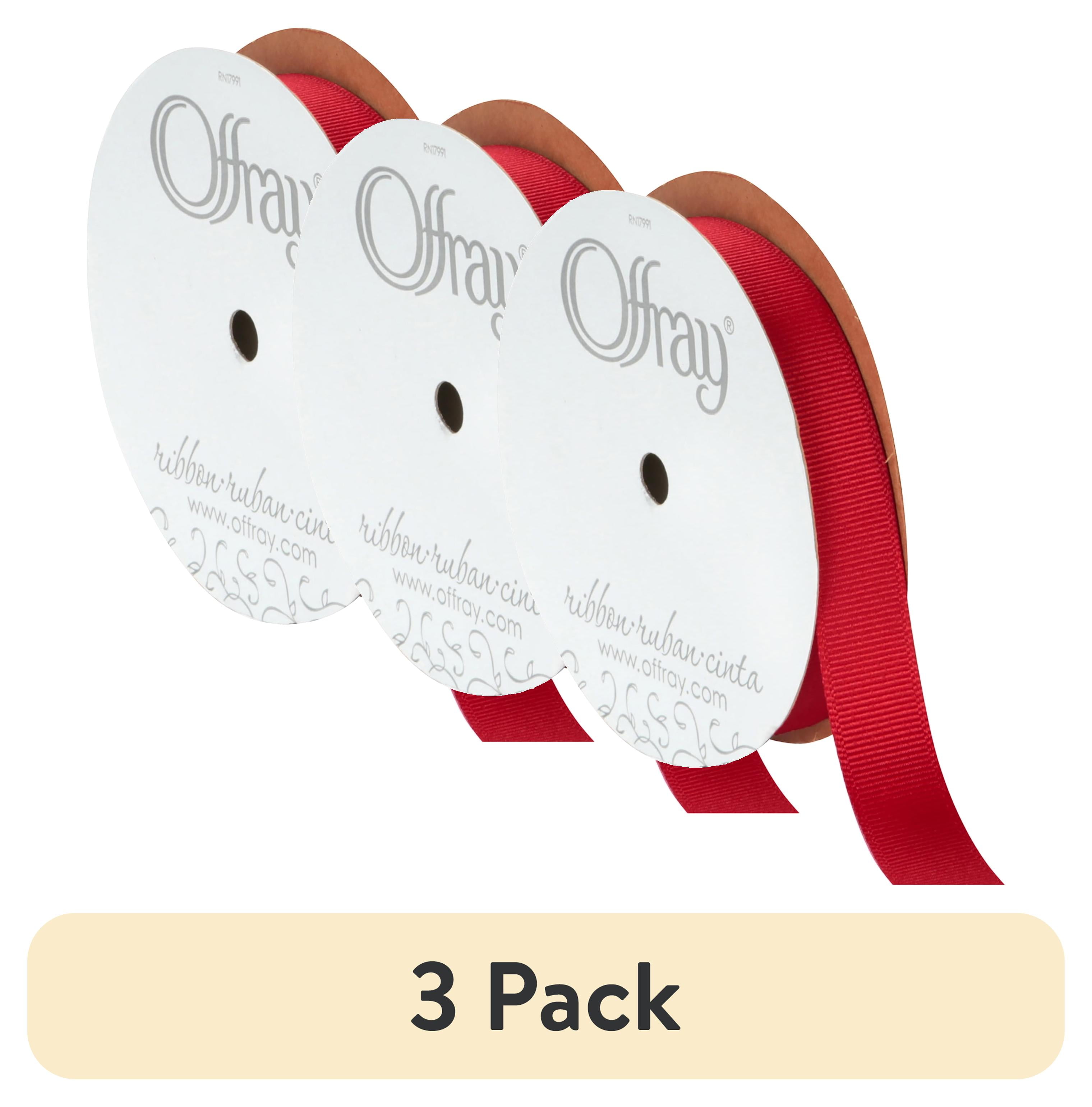 (3 pack) Offray Ribbon, Red 7/8 inch Satin Grosgrain Polyester Ribbon for Sewing, Crafts, and Gifting, 9 feet, 1 Each
