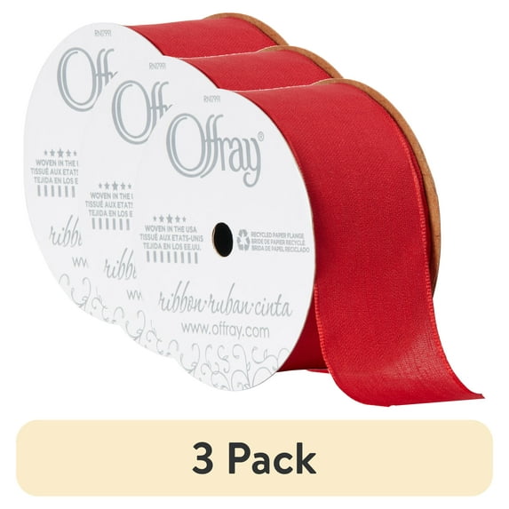 (3 pack) Offray Ribbon Red Polyester Ribbon, 3.2" x 3.13"
