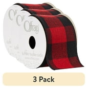 (3 pack) Offray Ribbon, Red and Black Buffalo Check 2 1/2 inch Wired Edge Woven Ribbon, 9 feet