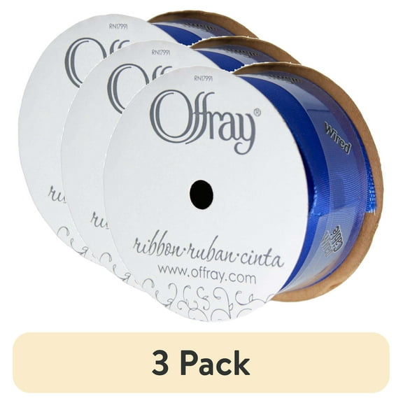 (3 pack) Offray Ribbon, Royal Blue 1 1/2 inch Wired Edge Woven Ribbon for Crafts, Gifting, and Wedding, 9 feet, 1 Each