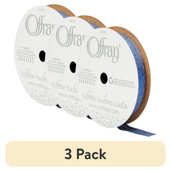 (3 pack) Offray Ribbon, Royal Blue 3/8 inch Galena Metallic Ribbon for Wedding, Crafts, and Gifting, 9 feet, 1 Each