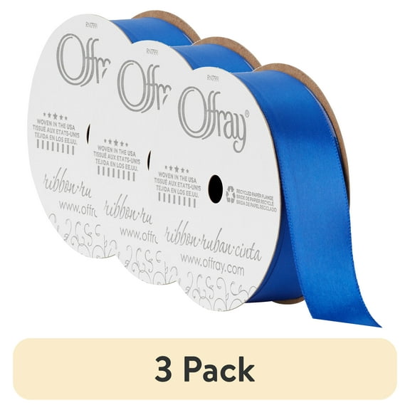 (3 pack) Offray Ribbon, Royal Blue 7/8 inch Single Face Satin Polyester Ribbon, 18 feet