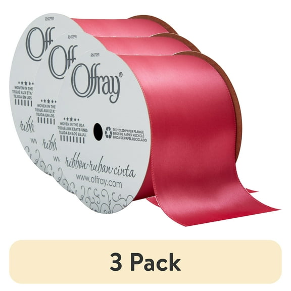(3 pack) Offray Ribbon, Shocking Pink 2 1/4 inch Single Face Satin Polyester Ribbon for Sewing, Crafts, and Gifting, 9 feet, 1 Each