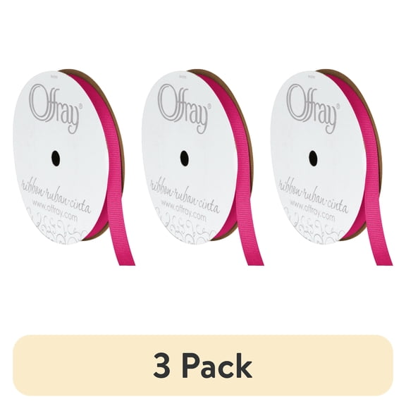 (3 pack) Offray Ribbon, Shocking Pink 3/8 inch Grosgrain Polyester Ribbon for Sewing, Crafts, and Gifting, 18 feet, 1 Each
