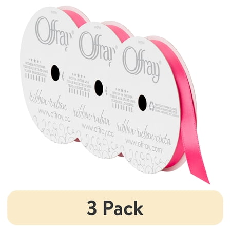 (3 pack) Offray Ribbon Pink Polyester Ribbon, 3.25" x 0.37"