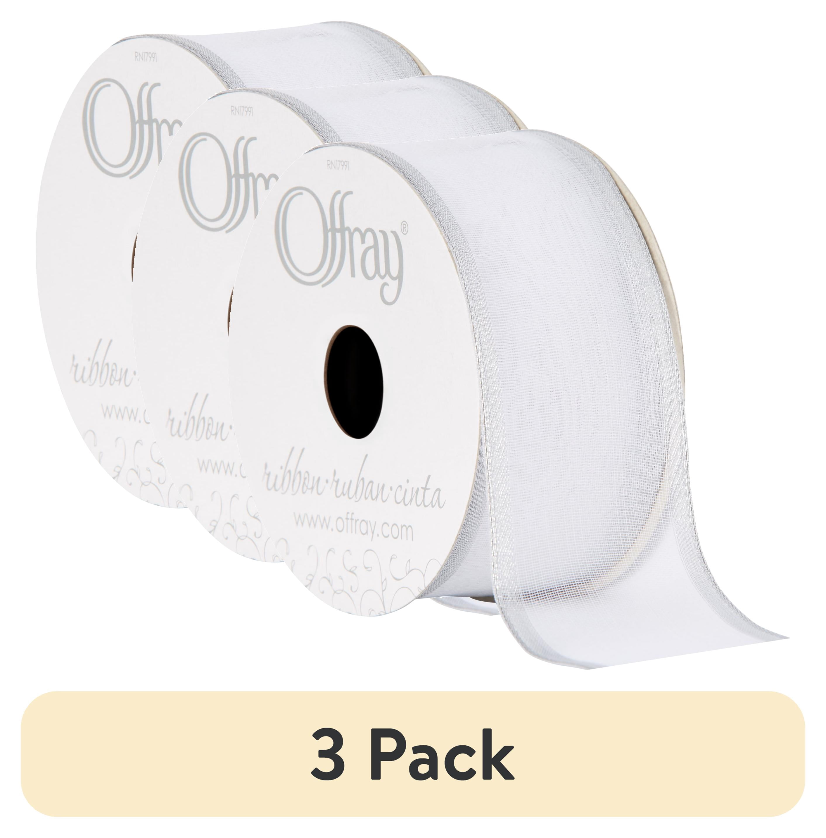 (3 pack) Offray Ribbon, Silver 1 1/2 inch Wired Sheer Ribbon, 9 feet