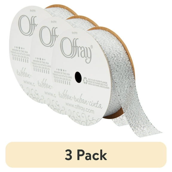(3 pack) Offray Ribbon, Silver 7/8 inch Galena Ribbon,, 9 feet