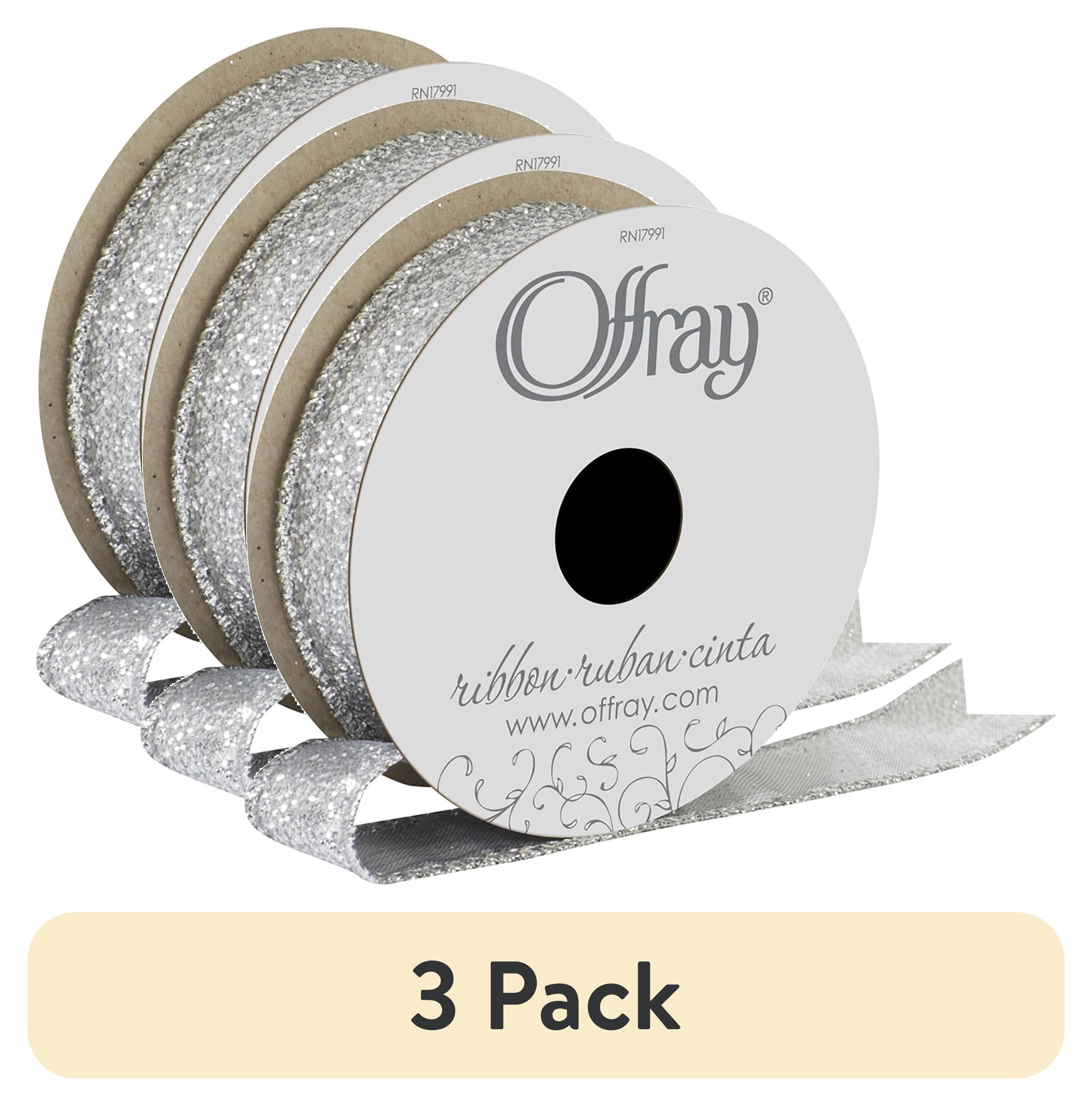(3 pack) Offray Ribbon, Silver 7/8 inch Wired Edge Metallic Ribbon for Wedding, Crafts, and Gifting, 9 feet, 1 Each
