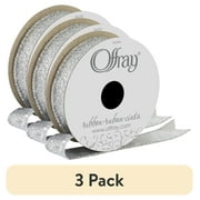 (3 pack) Offray Ribbon, Silver 7/8 inch Wired Edge Metallic Ribbon for Wedding, Crafts, and Gifting, 9 feet, 1 Each