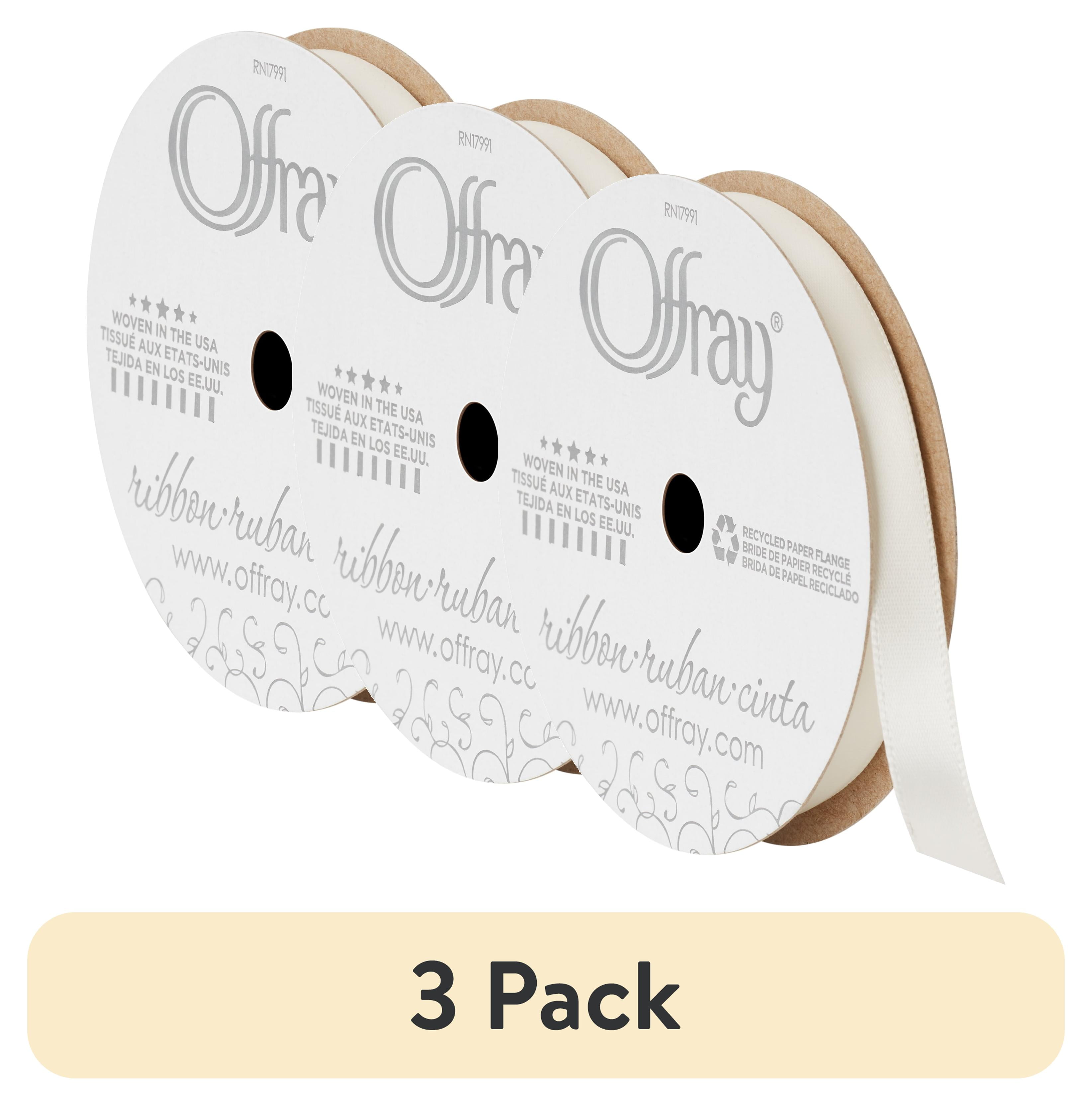 Offset Ribbons (3 pack) Offray Ribbon, Antique White 3/8 inch Single Face Satin ...