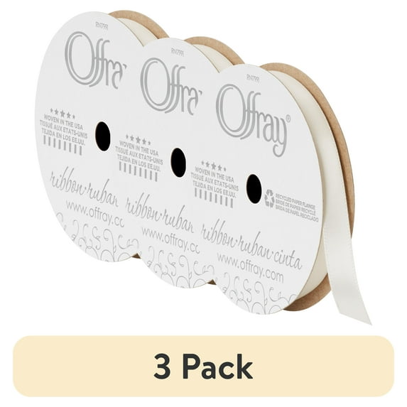 (3 pack) Offray Ribbon, Single Face Satin Ribbon, Antique White, 3/8" x 18 feet, Polyester Ribbon, 1 Each