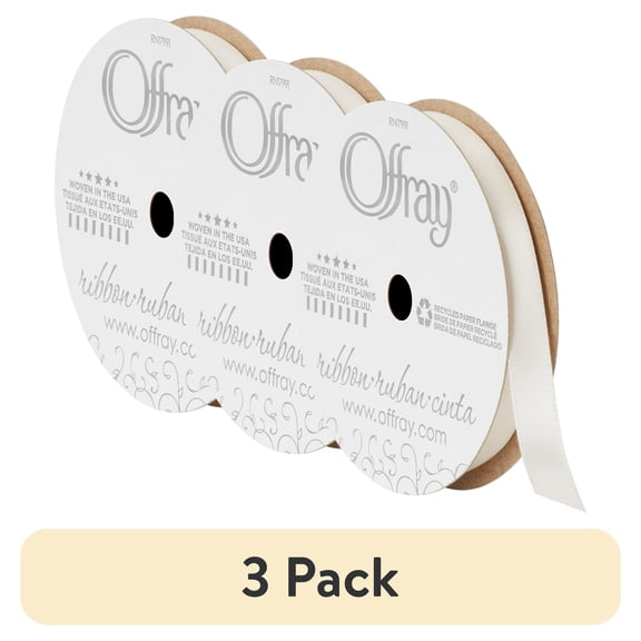 (3 pack) Offray Ribbon, Antique White 3/8 inch Single Face Satin Polyester Ribbon for Sewing, Crafts, and Gifting, 18 feet, 1 Each