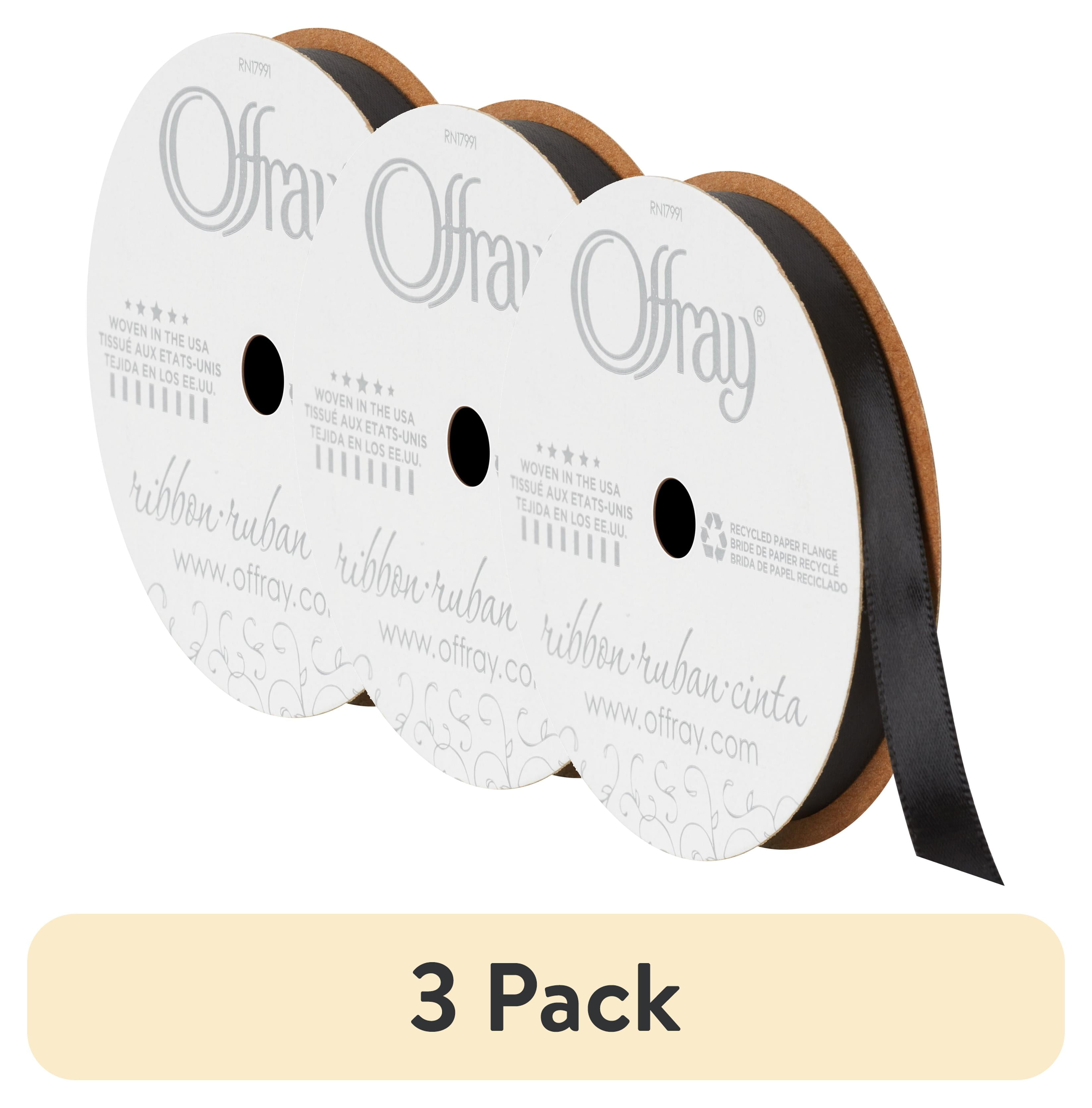 (3 pack) Offray Ribbon, Single Face Satin Ribbon, Black, 3/8" x 18 feet, Polyester Ribbon, 1 Each