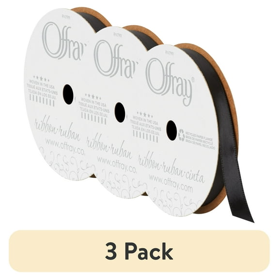 (3 pack) Offray Ribbon, Single Face Satin Ribbon, Black, 3/8" x 18 feet, Polyester Ribbon, 1 Each