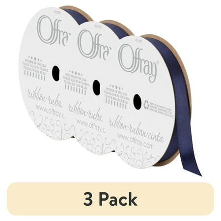 (3 pack) Offray Ribbon, Single Face Satin Ribbon, Navy, 3/8" x 18 feet, Polyester Ribbon, 1 Each