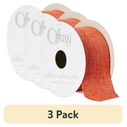 (3 pack) Offray Ribbon, Torrid Orange 1 1/2 inch Woven Burlap Woven Ribbon, 9 feet