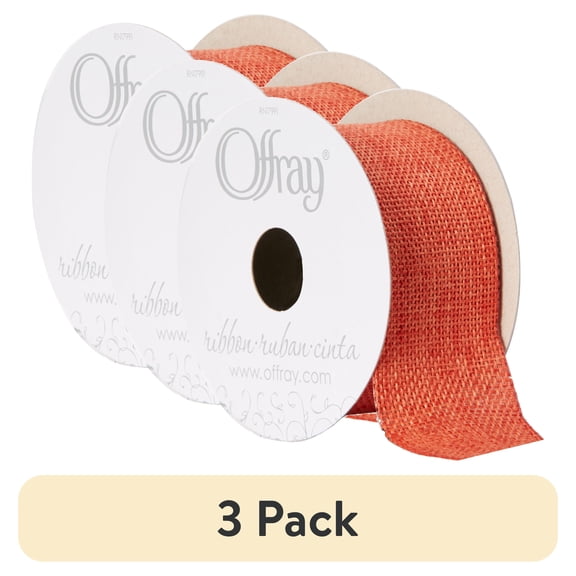 (3 pack) Offray Ribbon, Torrid Orange 1 1/2 inch Woven Burlap Woven Ribbon, 9 feet