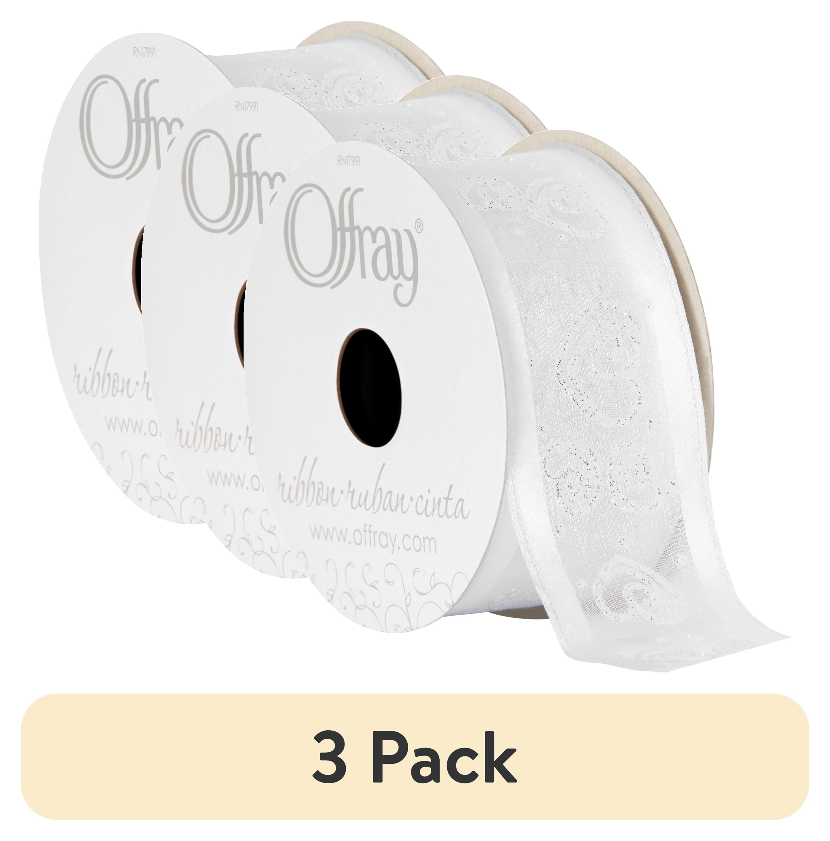 (3 pack) Offray Ribbon, White 1 1/2 inch Wired Edge Sheer Sheer Ribbon, 9 feet
