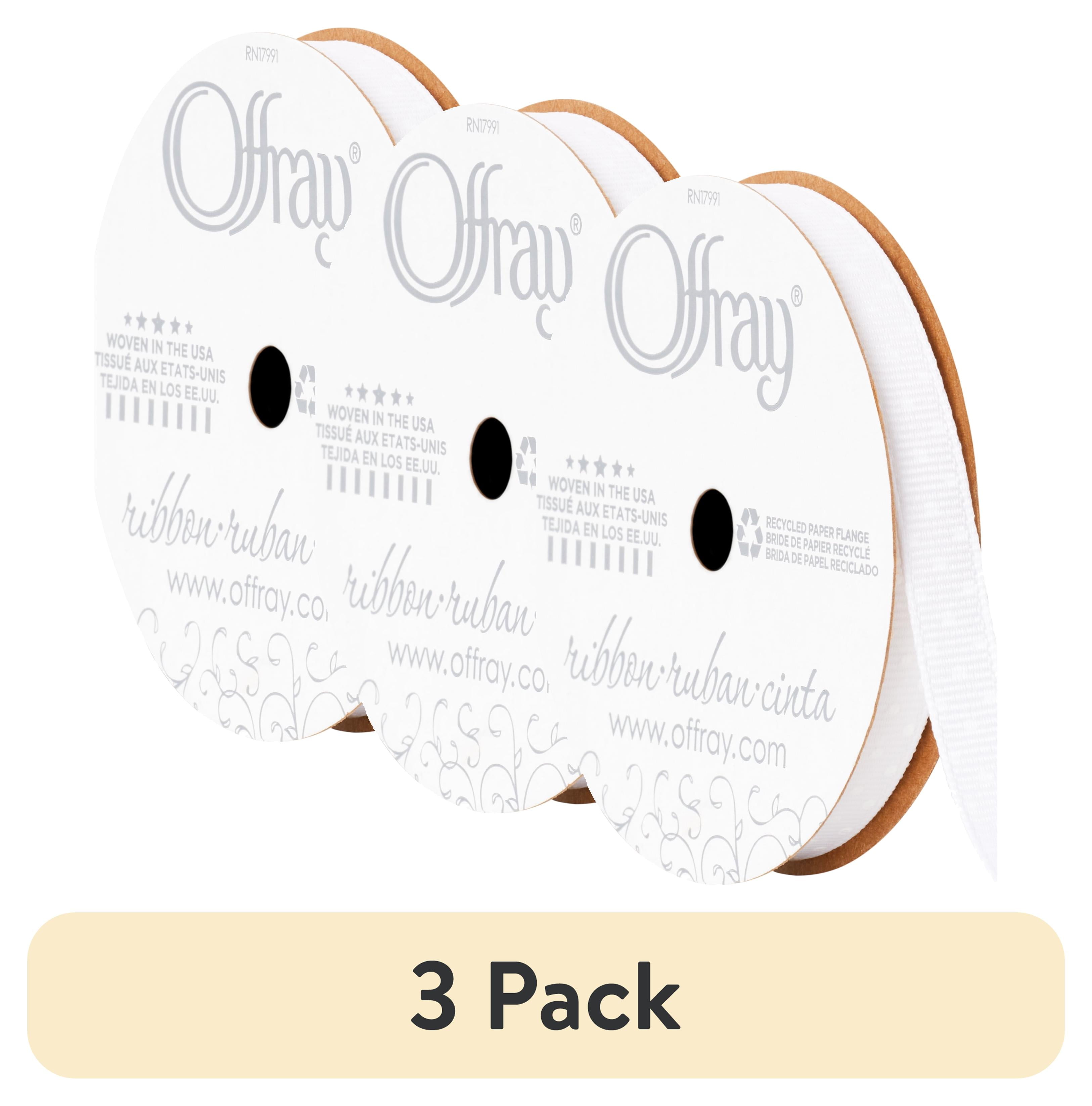 (3 pack) Offray Ribbon, White 3/8 inch Dot Grosgrain Ribbon, 9 feet