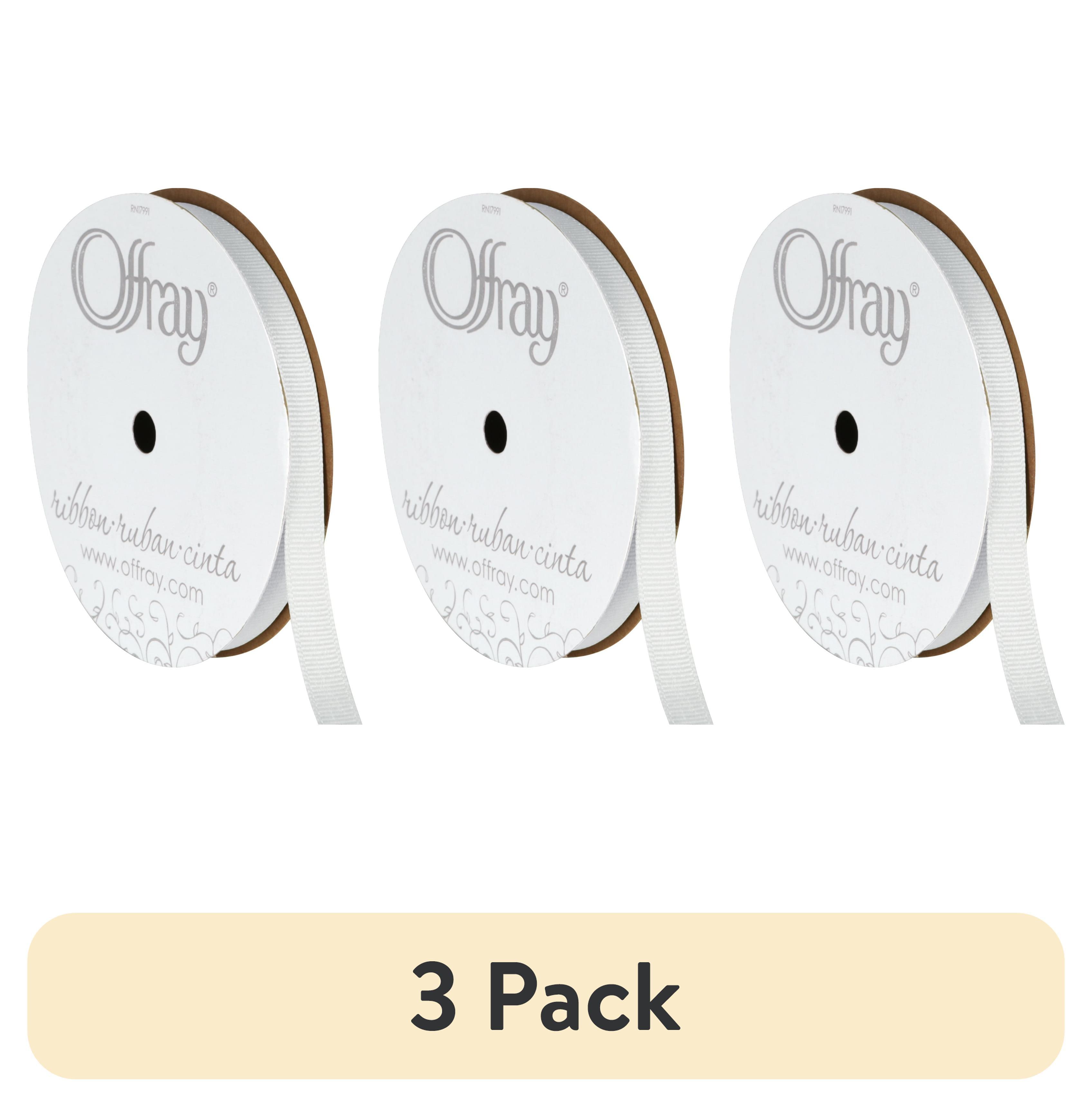 (3 pack) Offray Ribbon, White 3/8 inch Grosgrain Polyester Ribbon, 18 feet